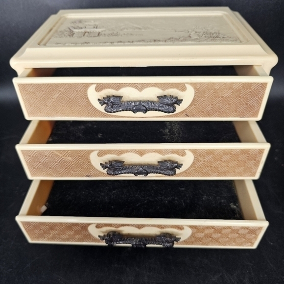 Vintage Japanese celluloid/bakelite? 3 drawer Jewelry box. - Picture 2 of 9